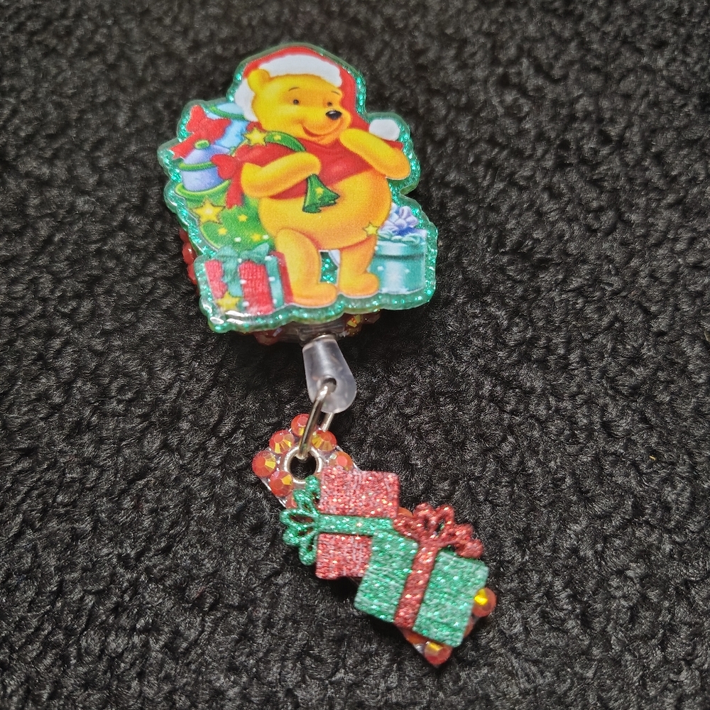 Winnie The Pooh Christmas Retractable Badge Reel Id Holder Work Id Holder New